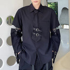 Men's Black Gothic Techwear Patchwork Shirt – Short Sleeve