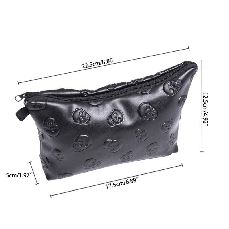 Black Mini Skull Faux Leather Makeup Bag