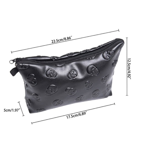 Black Mini Skull Faux Leather Makeup Bag