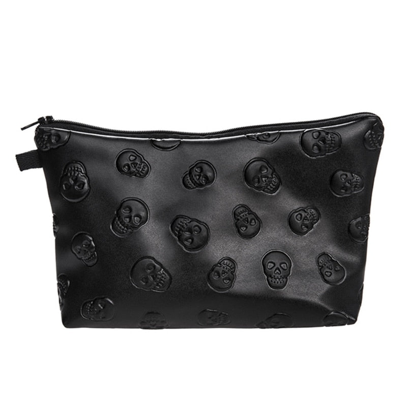 Black Mini Skull Faux Leather Makeup Bag