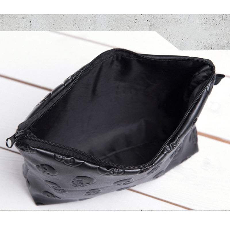 Black Mini Skull Faux Leather Makeup Bag