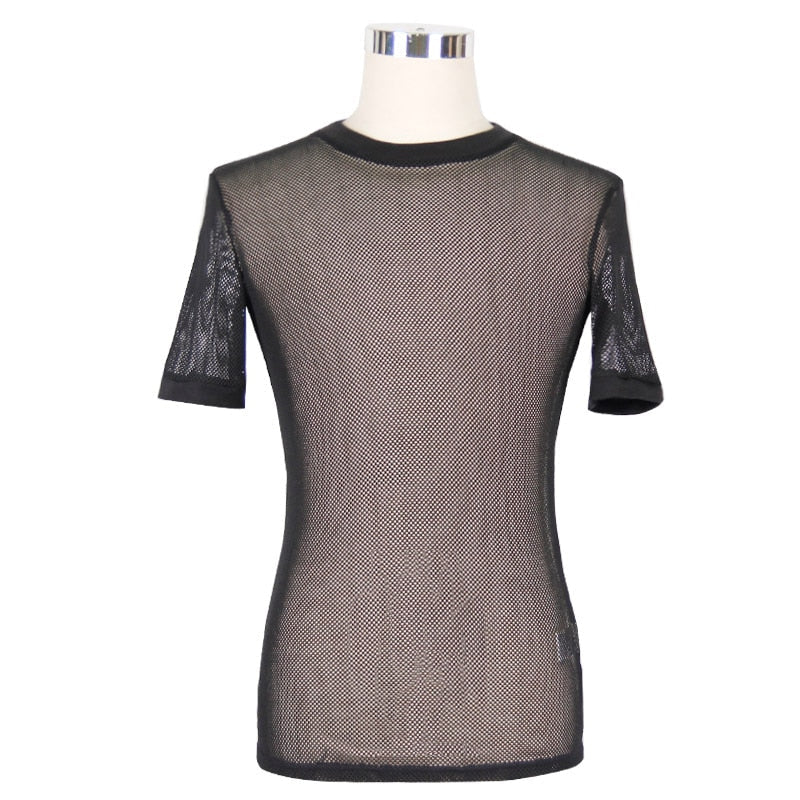 Men's Black Gothic Sheer Mesh Shirt – Short Sleeve – S–3XL