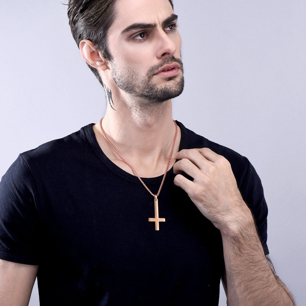 Men's Gothic Inverted Cross Necklace – 316L Stainless Steel