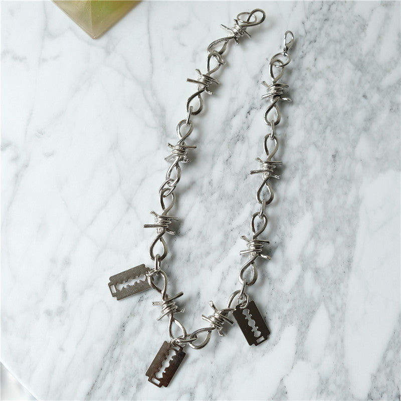 Gothic Razor Blade & Barbed Wire Necklace – Punk Chain