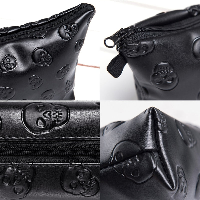 Black Mini Skull Faux Leather Makeup Bag