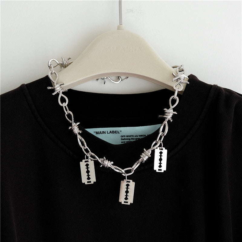 Gothic Razor Blade & Barbed Wire Necklace – Punk Chain