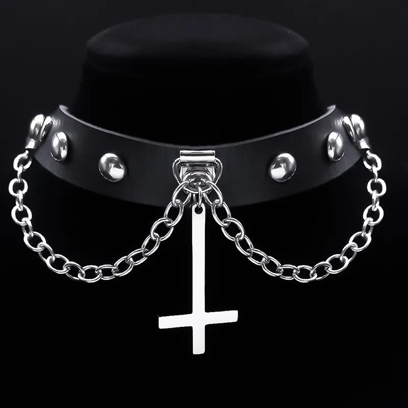 Gothic Inverted Cross Choker