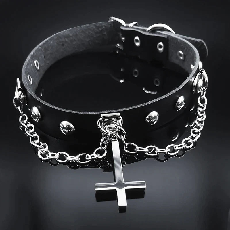 Gothic Inverted Cross Choker