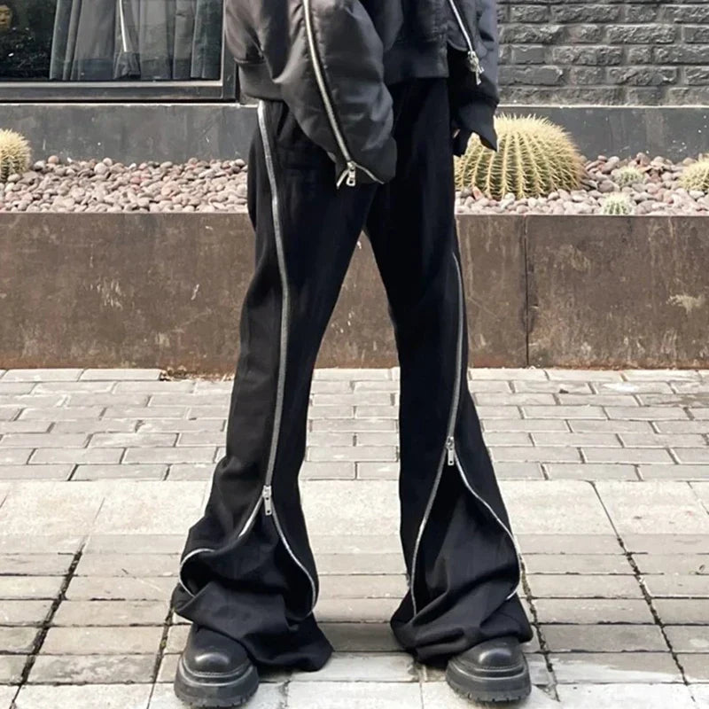 Men's Black Gothic Sash Zipper Cargo Trousers – Baggy Fit