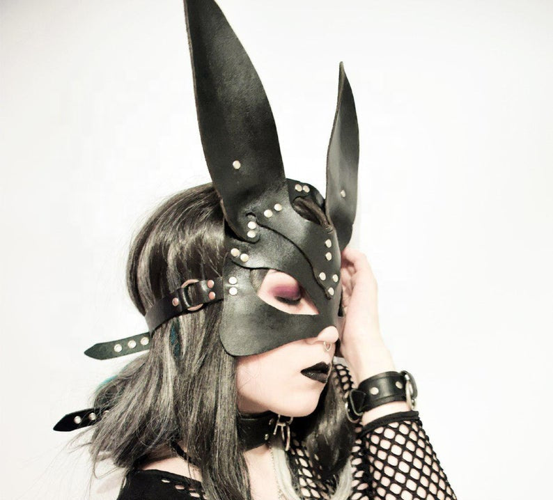 Black Punk Bunny Faux Leather Mask