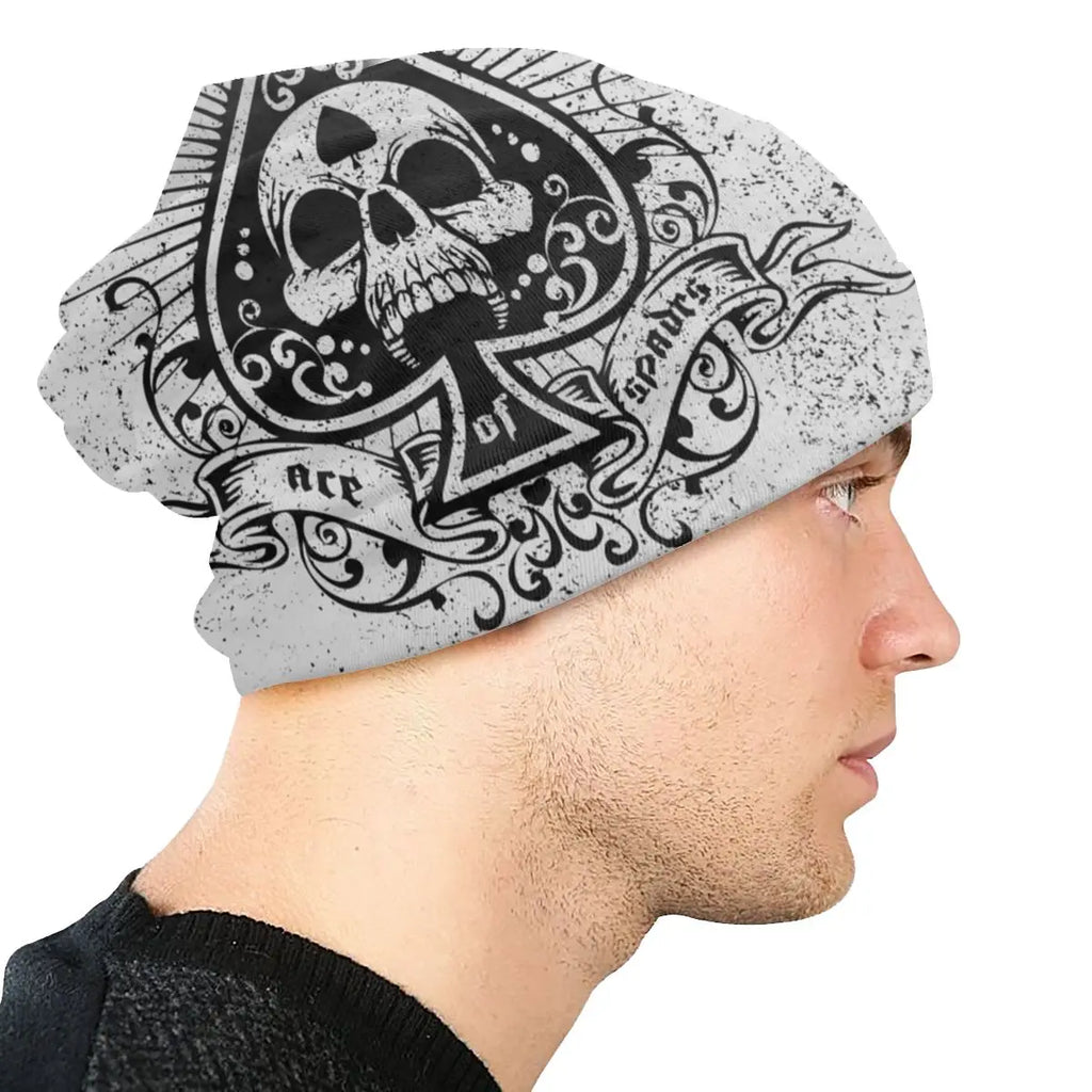 Gothic Skull Slouchy Beanie – Grey