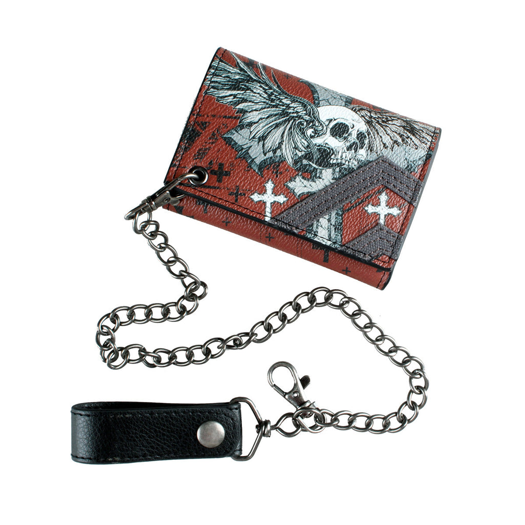 Men's Red Gothic Skull Chain Wallet – PU Leather