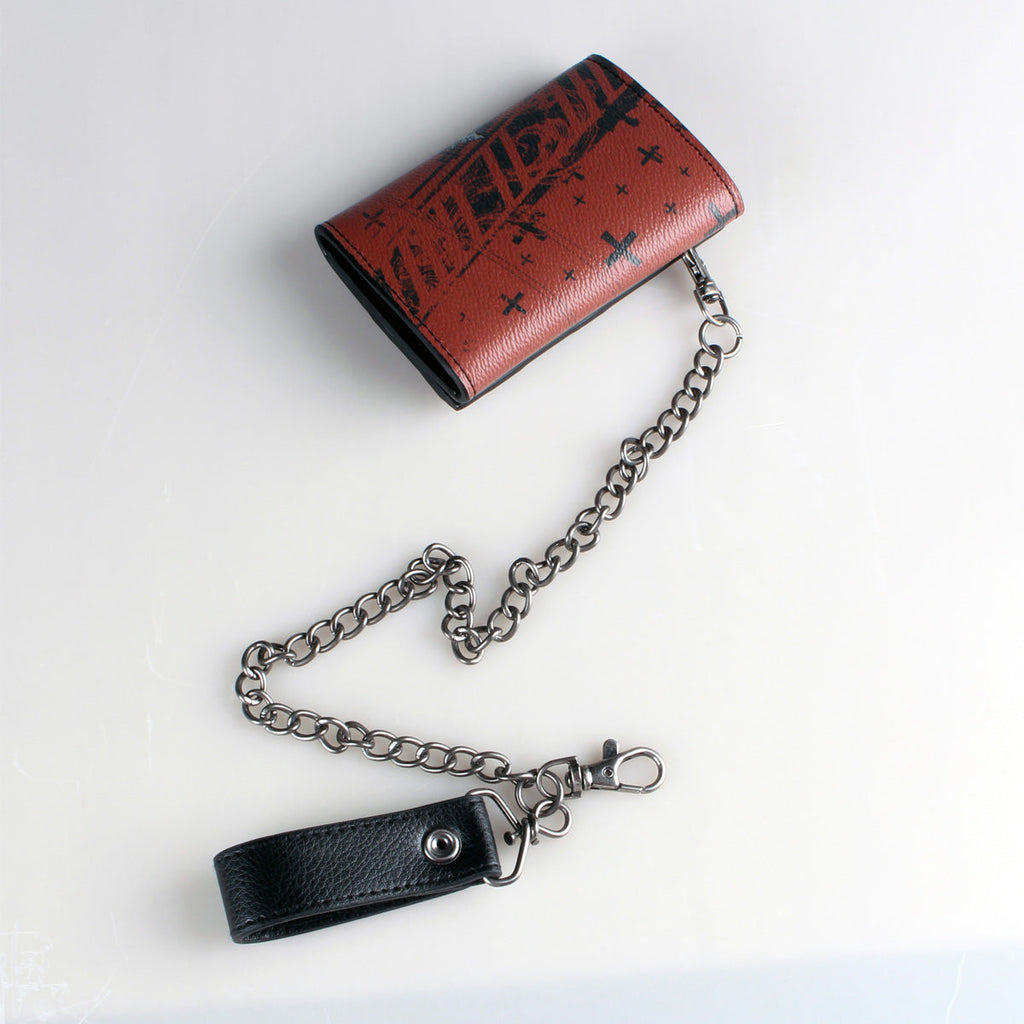 Men's Red Gothic Skull Chain Wallet – PU Leather