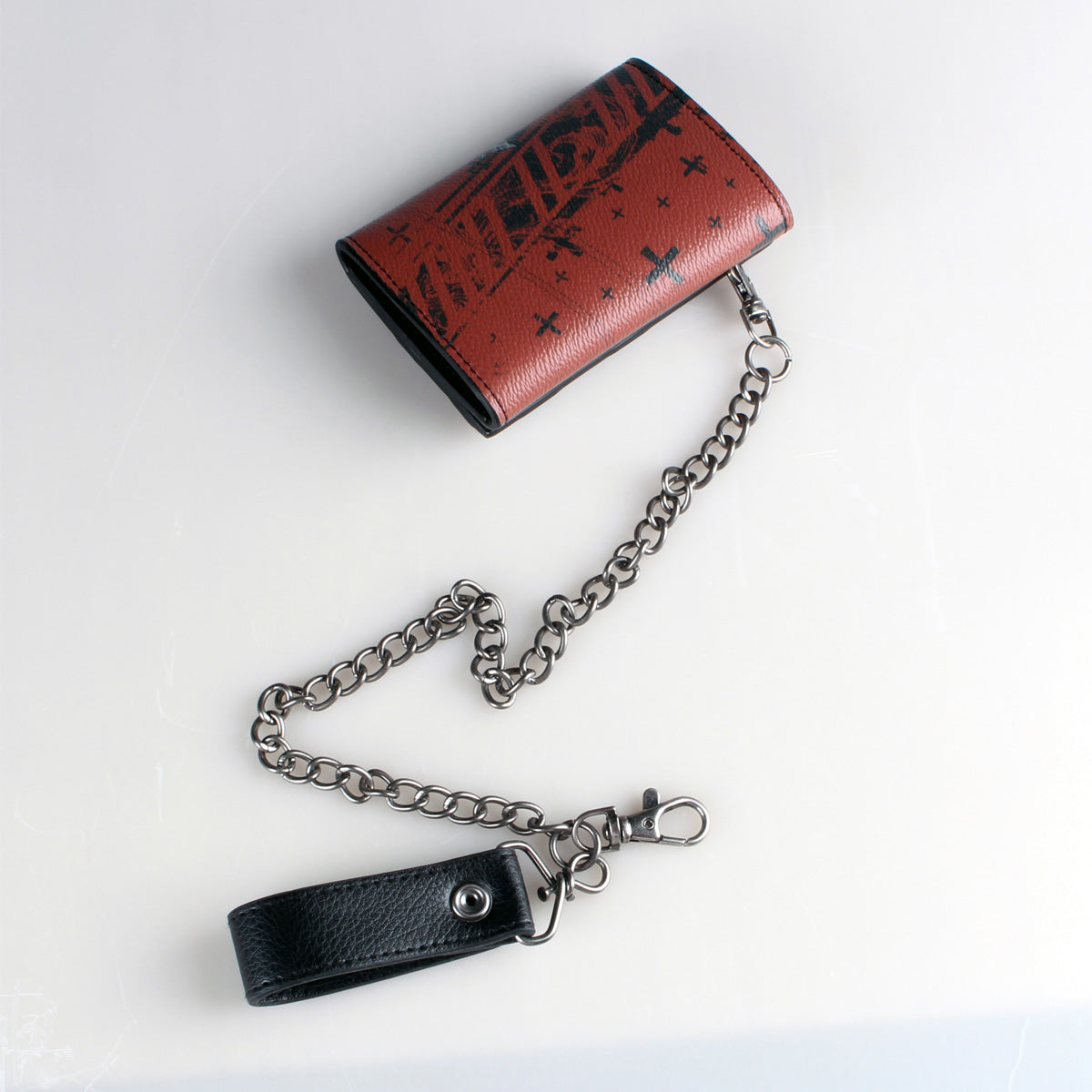 Men's Red Gothic Skull Chain Wallet – PU Leather