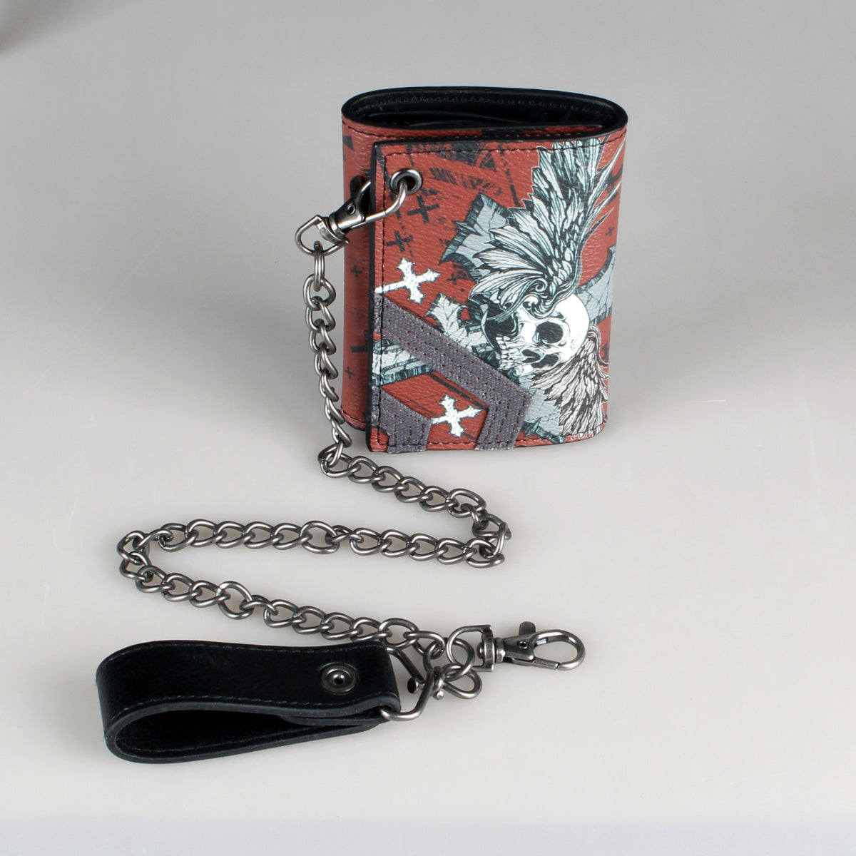 Men's Red Gothic Skull Chain Wallet – PU Leather