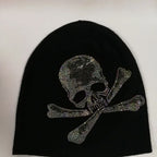Black Gothic Skull Rhinestone Beanie