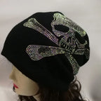 Black Gothic Skull Rhinestone Beanie