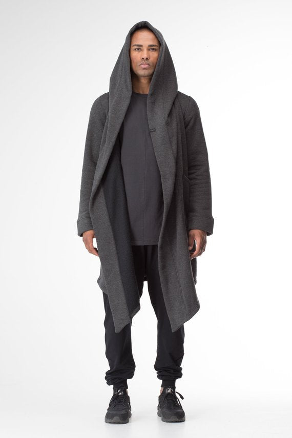 Long Open-Front Hooded Coat