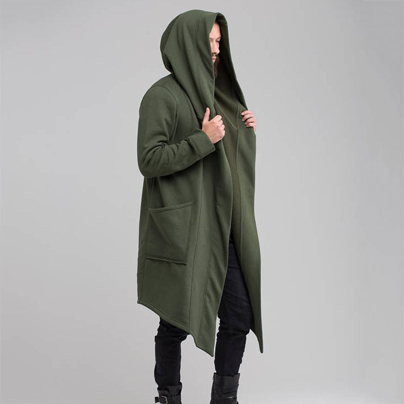 Long Open-Front Hooded Coat