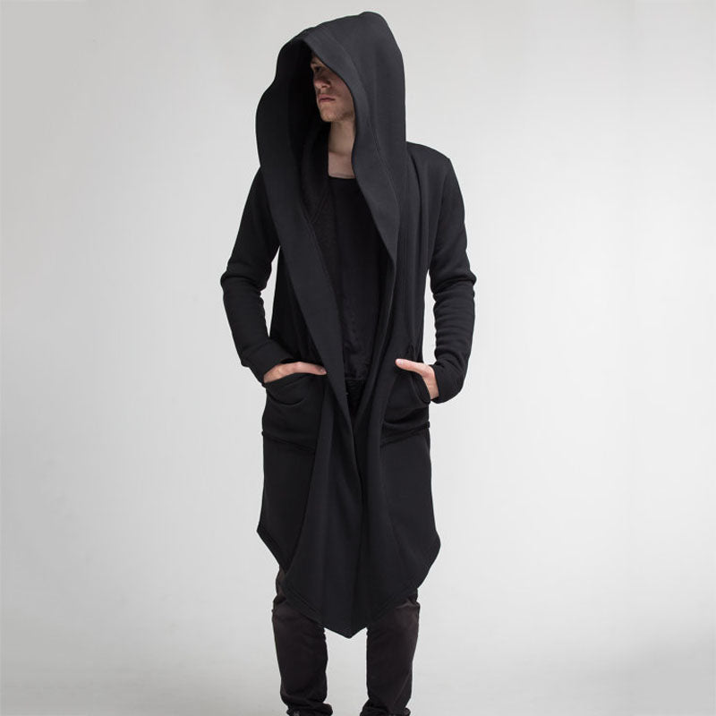 Long Open-Front Hooded Coat