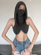 Women's Grey Hooded Crop Tank Top