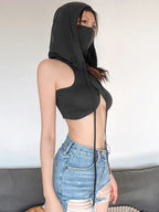 Women's Grey Hooded Crop Tank Top