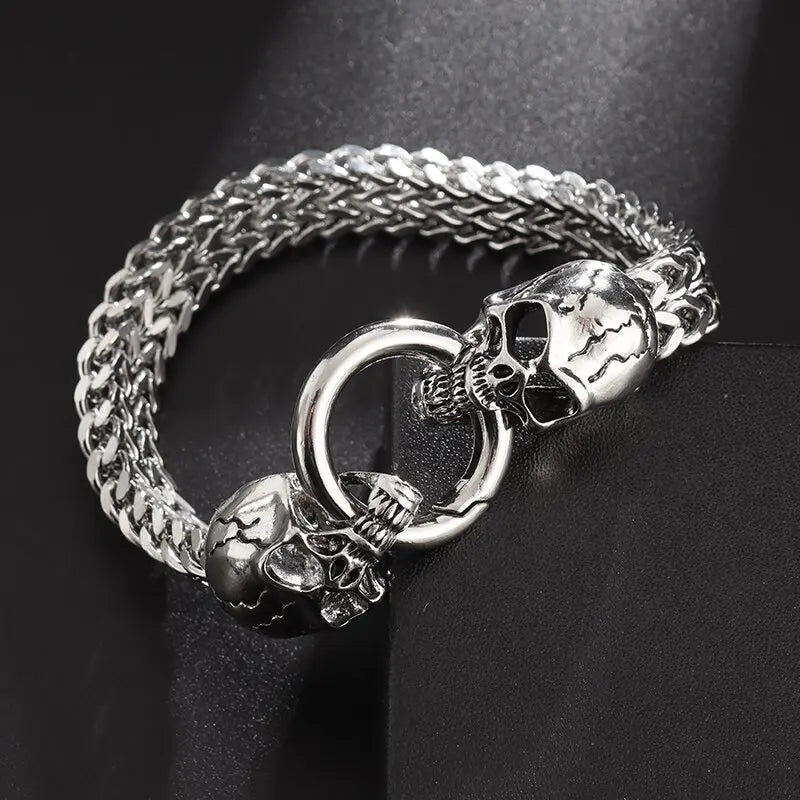 Men's Gothic Skull Charm Bracelet – Silver