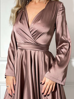 Satin Wrap Mini Dress with Long Sleeves