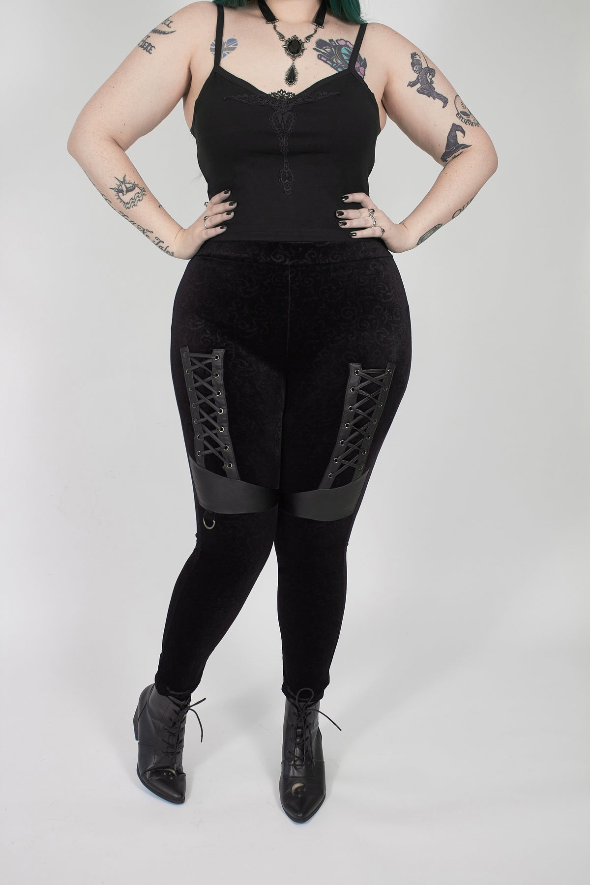 Women's Black Corset-Detail Leggings – L–5XL