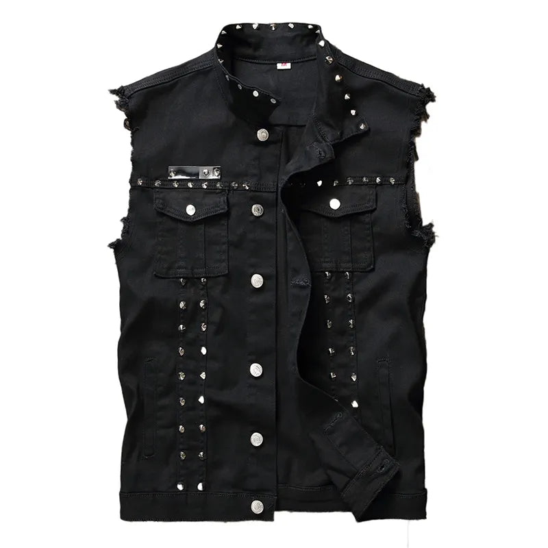 Studded Denim Punk Vest