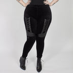 Women's Black Corset-Detail Leggings – L–5XL