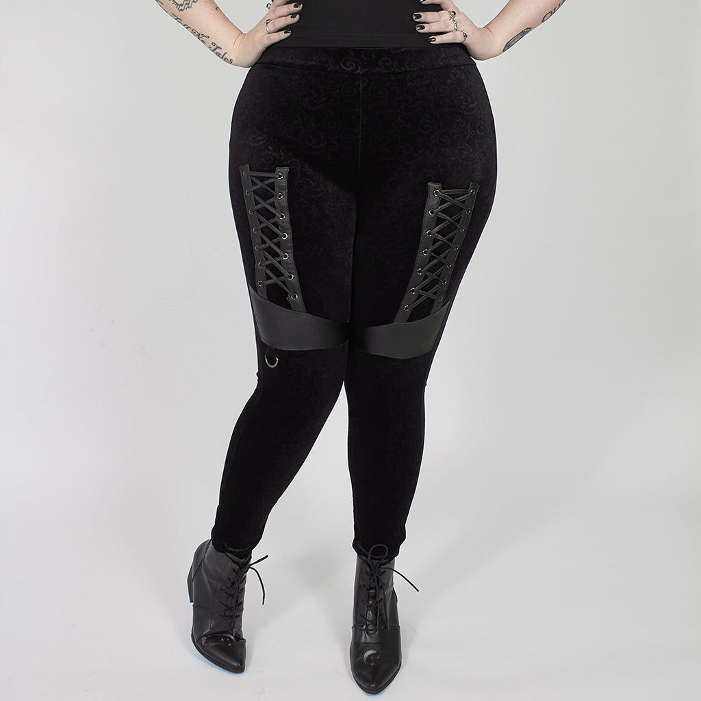 Women's Black Corset-Detail Leggings – L–5XL