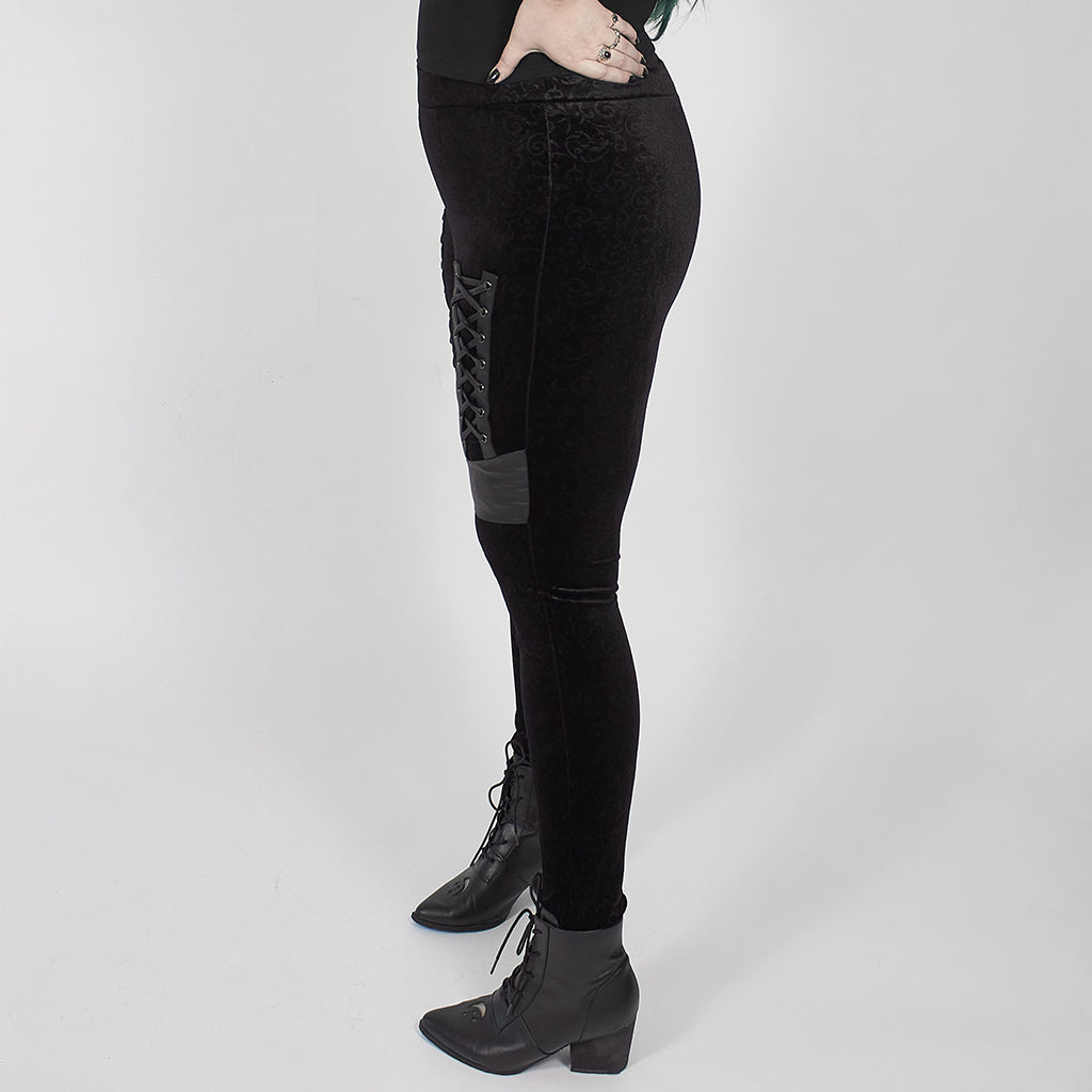 Women's Black Corset-Detail Leggings – L–5XL
