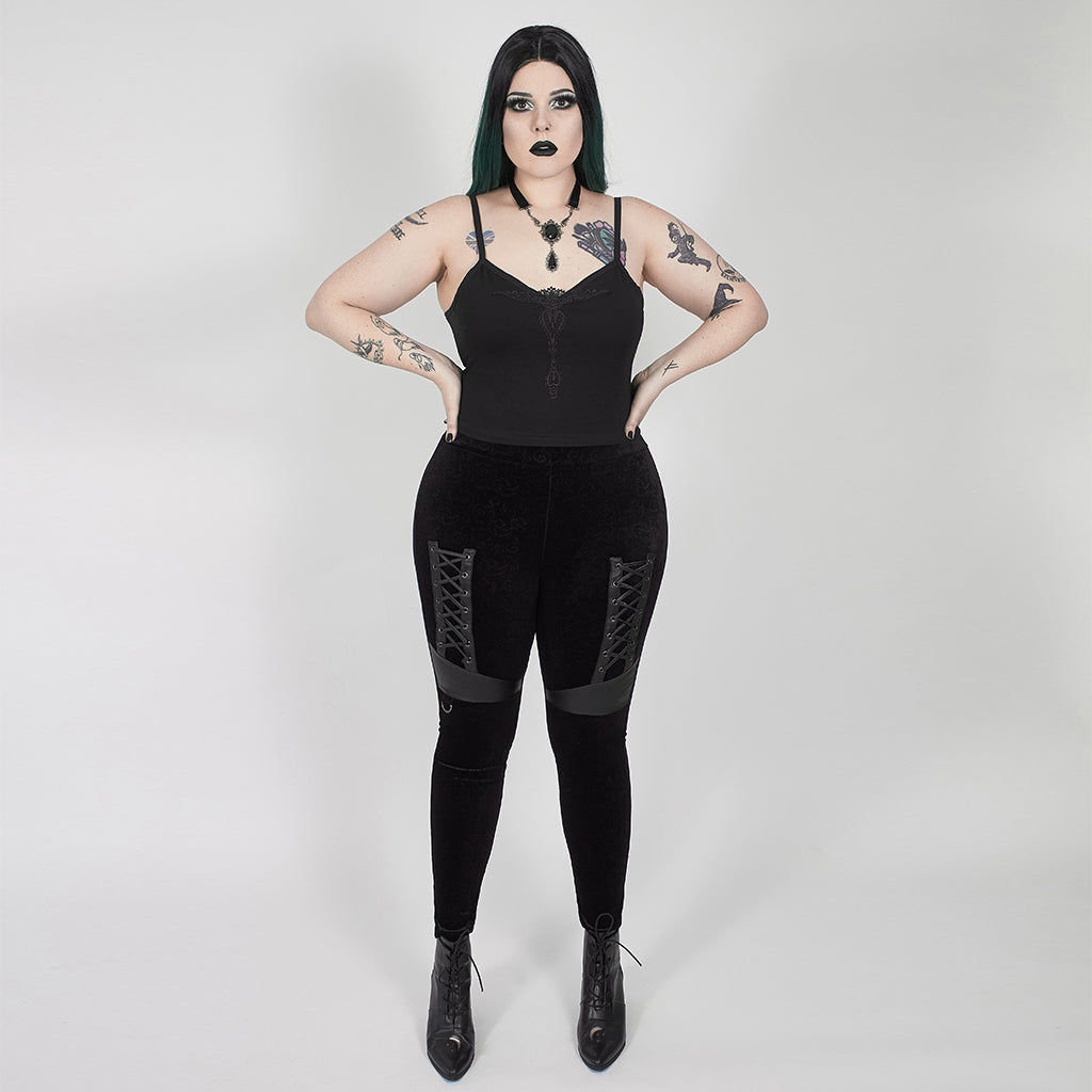 Women's Black Corset-Detail Leggings – L–5XL