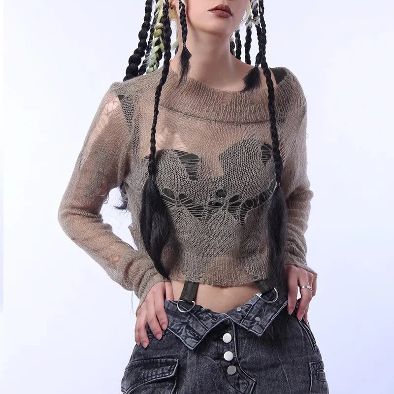 Women's Gothic Cropped Long Sleeve Top