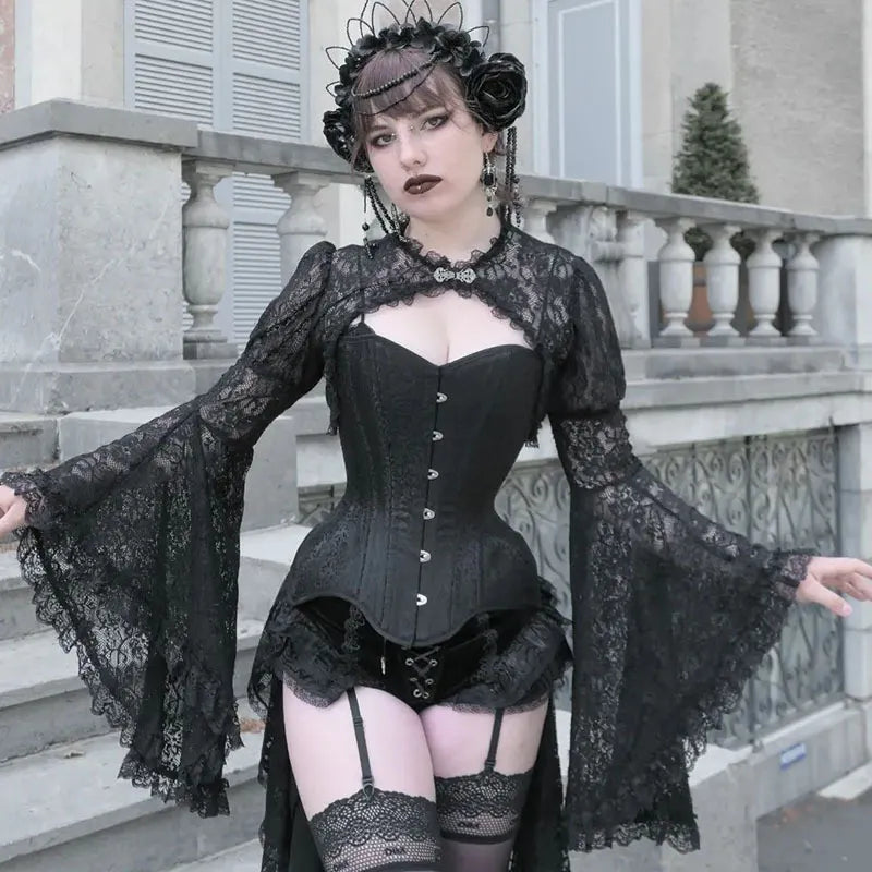 Women's Black Gothic Lace Shrug Crop Top