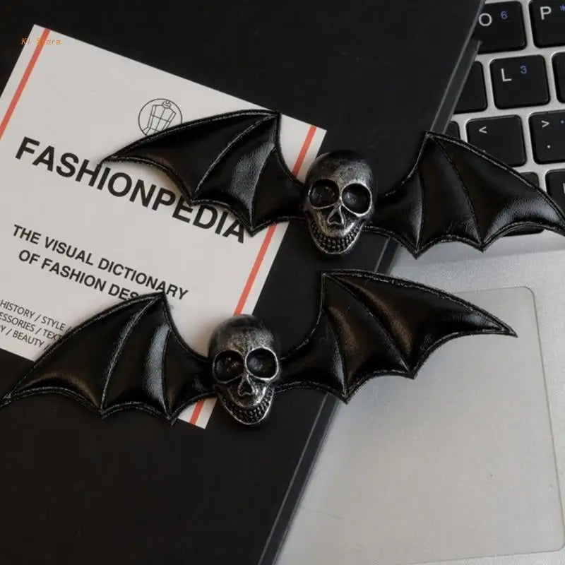 Black Skull & Bat Wing Hair Clip