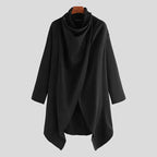 Men's Black High-Collar Long Coat – S–4XL