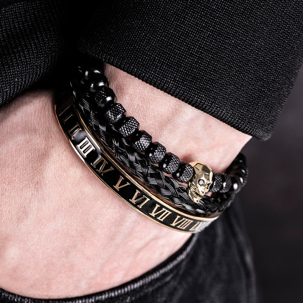 Men's Gothic Skull Bracelet Set with Cubic Zirconia – 3 Colours