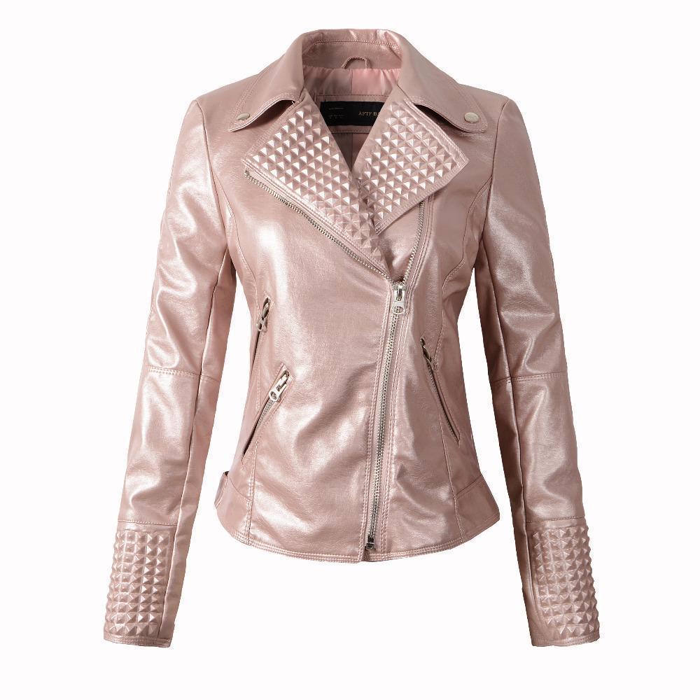 Women's Shiny Faux Leather Jacket – Black, Pink or Grey