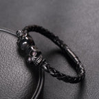 Men's Black Gothic Leather Skull Bracelet – 21cm