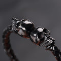 Men's Black Gothic Leather Skull Bracelet – 21cm
