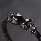 Men's Black Gothic Leather Skull Bracelet – 21cm
