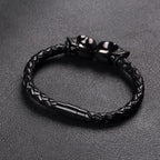 Men's Black Gothic Leather Skull Bracelet – 21cm
