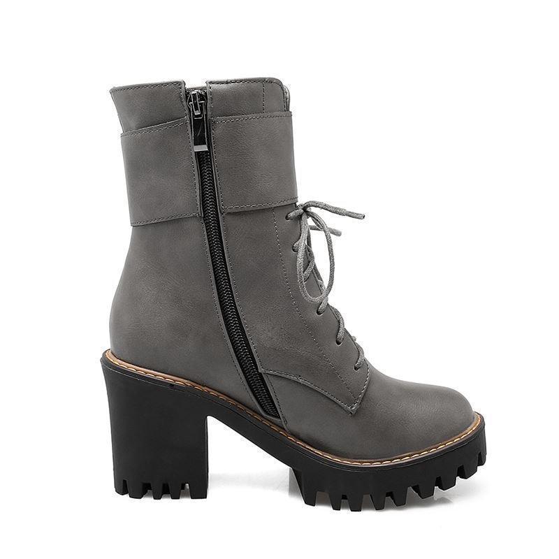Women's Gothic PU Ankle Boots – Black or Grey