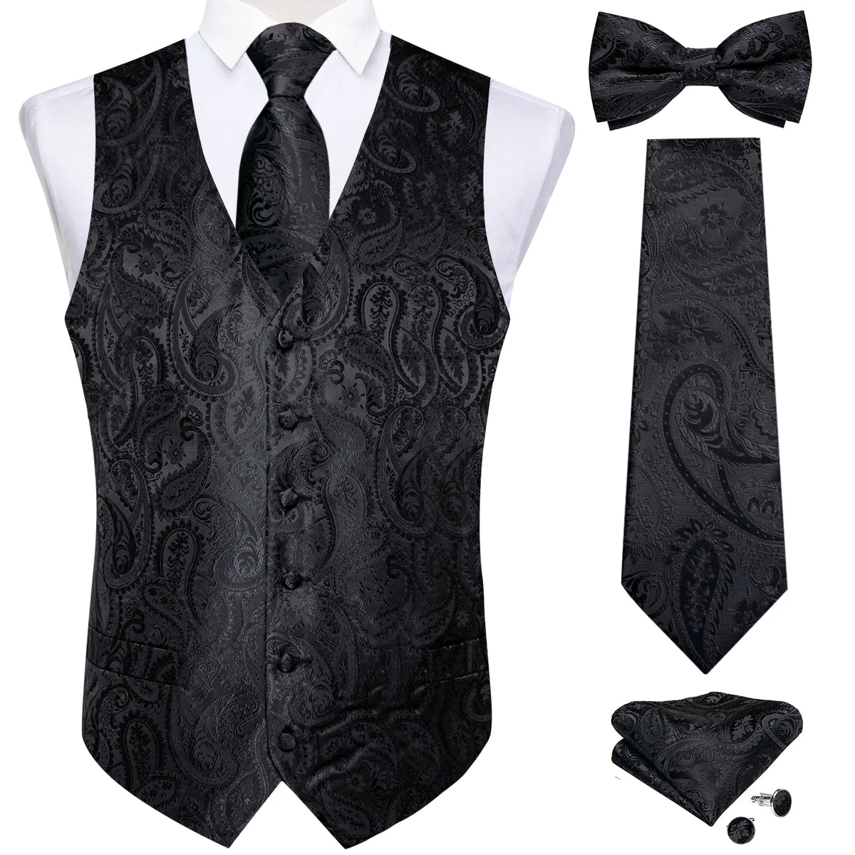 Black Paisley Formal Vest Set