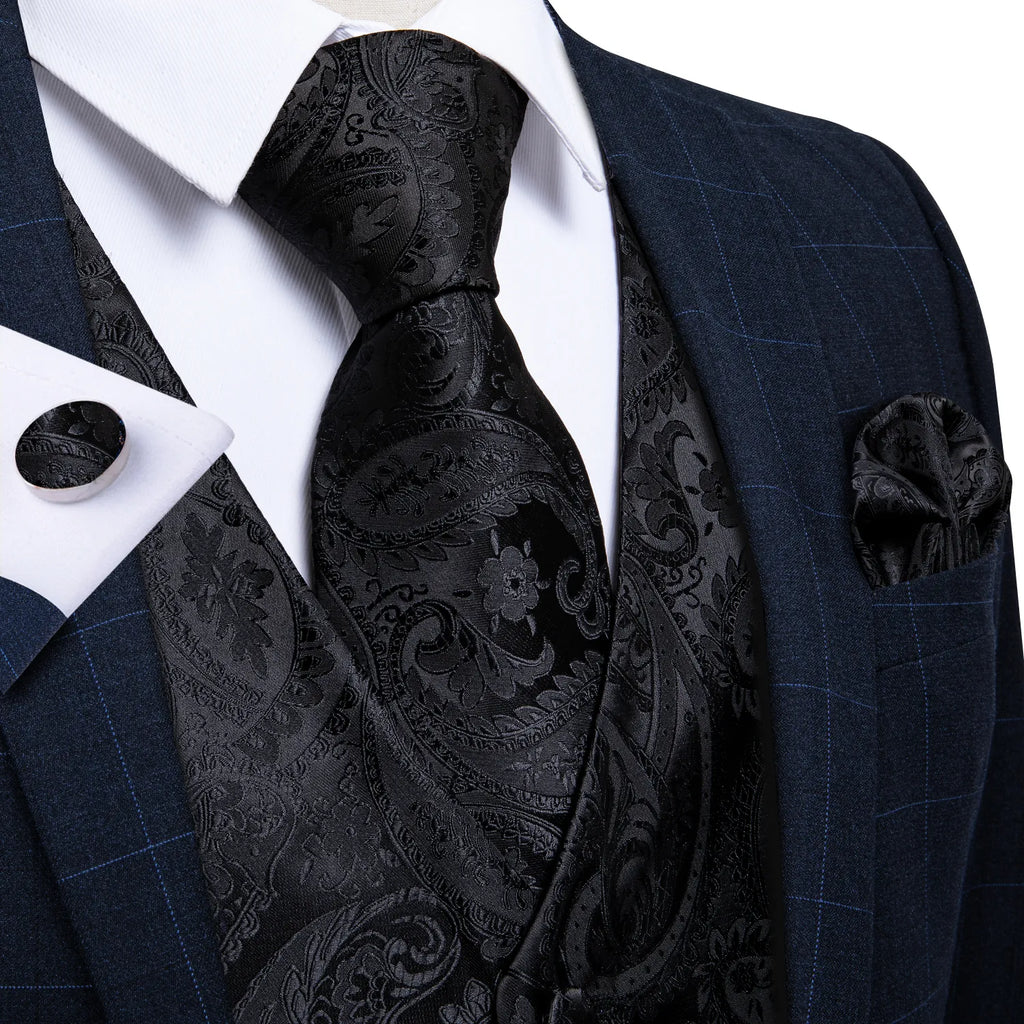 Black Paisley Formal Vest Set