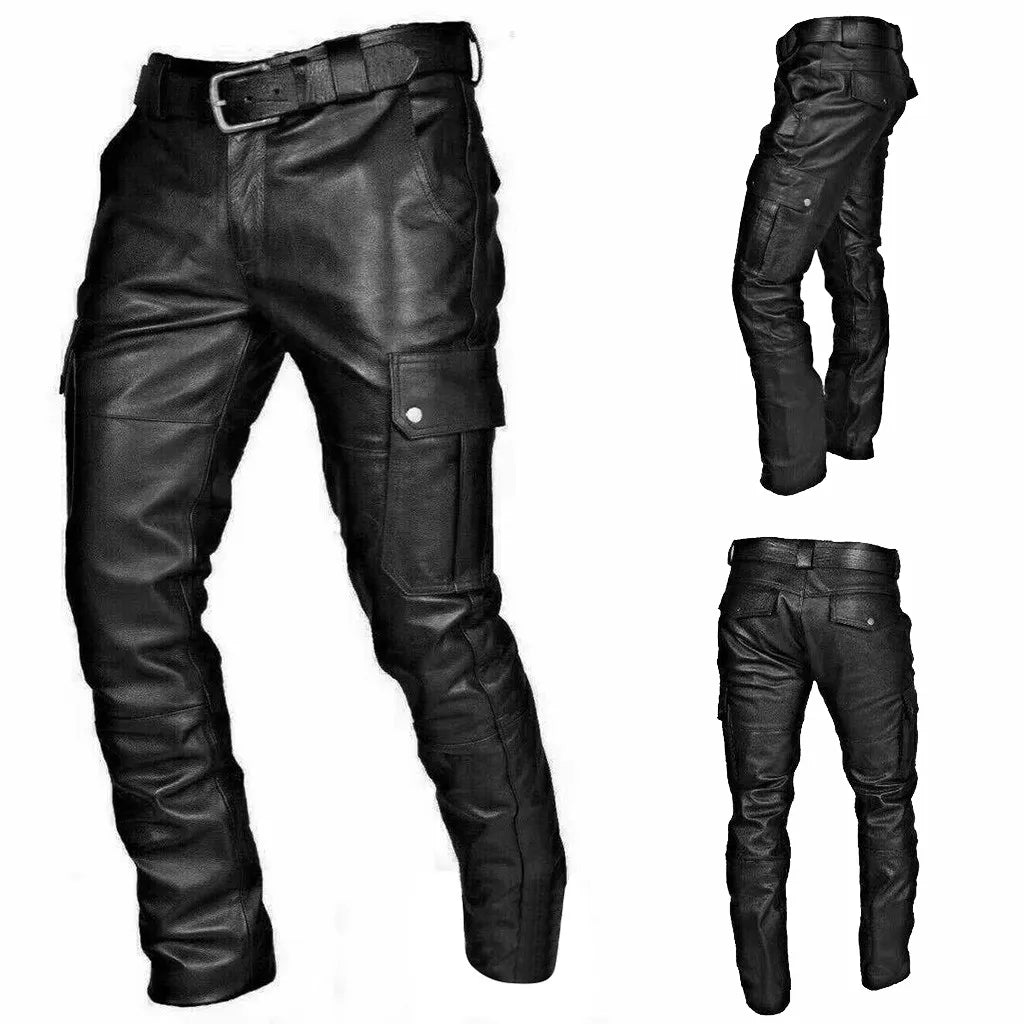 Men's Gothic Motorcycle Faux Leather Trousers – Black