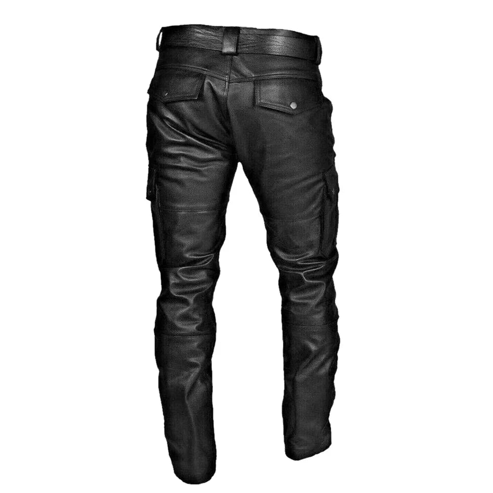 Men's Gothic Motorcycle Faux Leather Trousers – Black