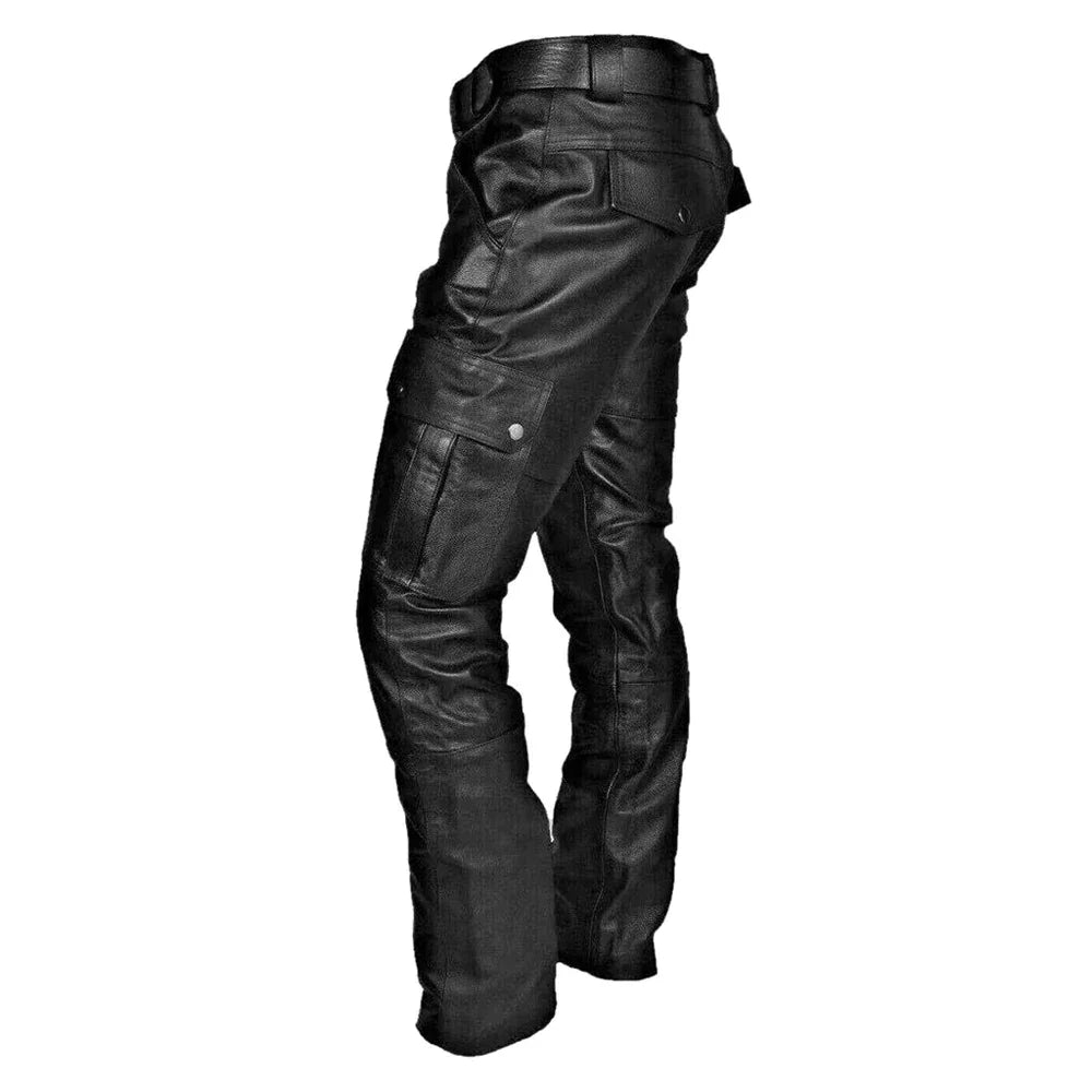 Men's Gothic Motorcycle Faux Leather Trousers – Black